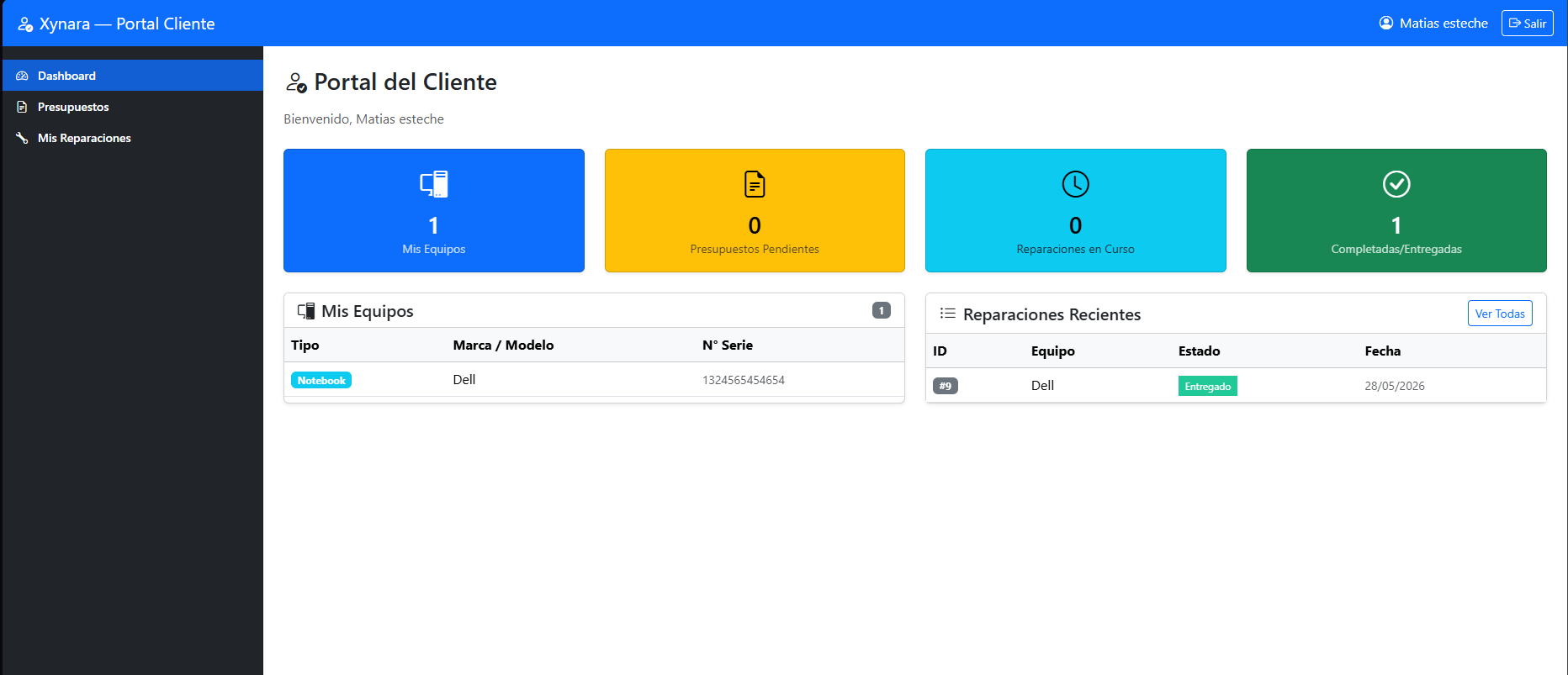 Dashboard del cliente: historial y resumen general