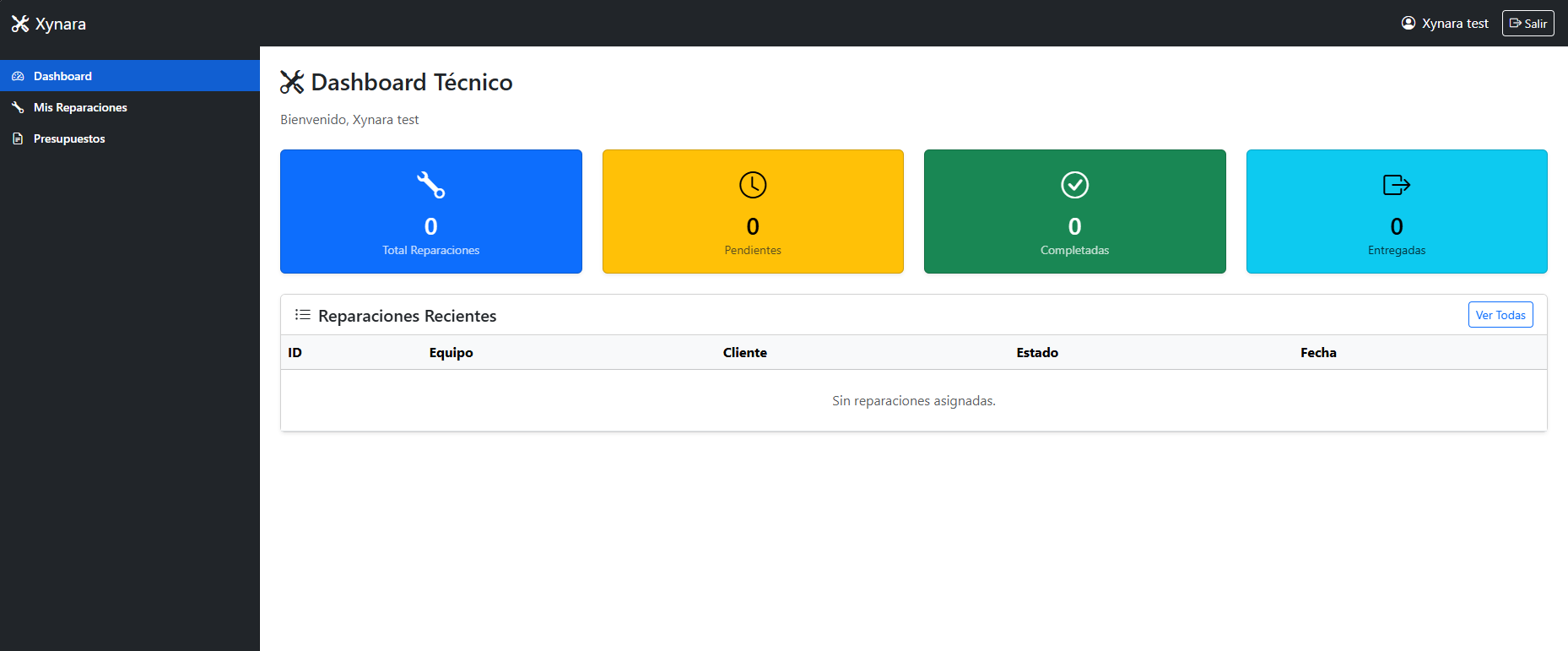 Dashboard del técnico: reparaciones asignadas y métricas